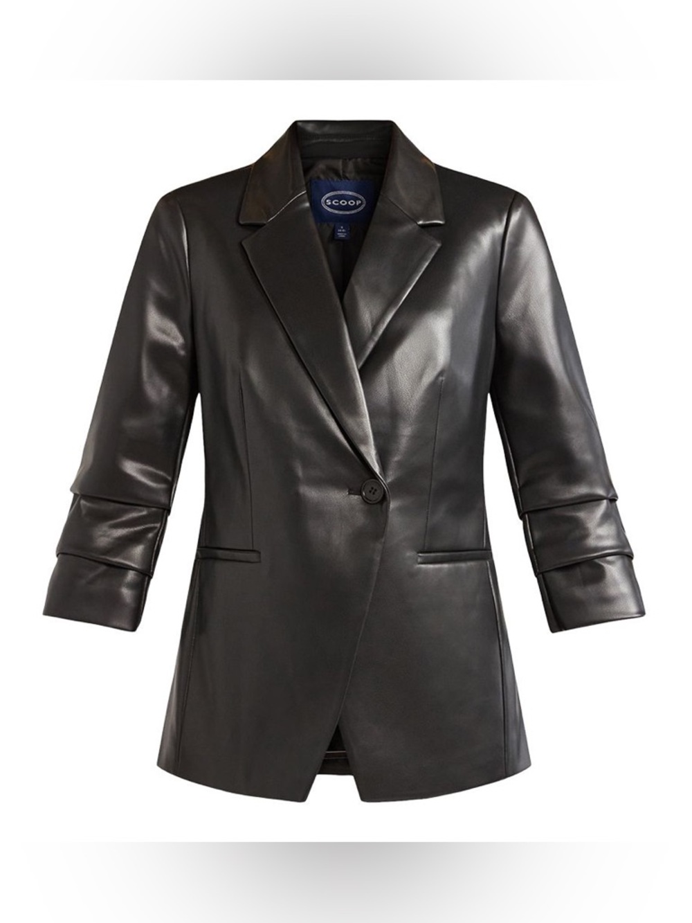 Scoop Women's Faux Leather Scrunch Sleeve One Button Blazer